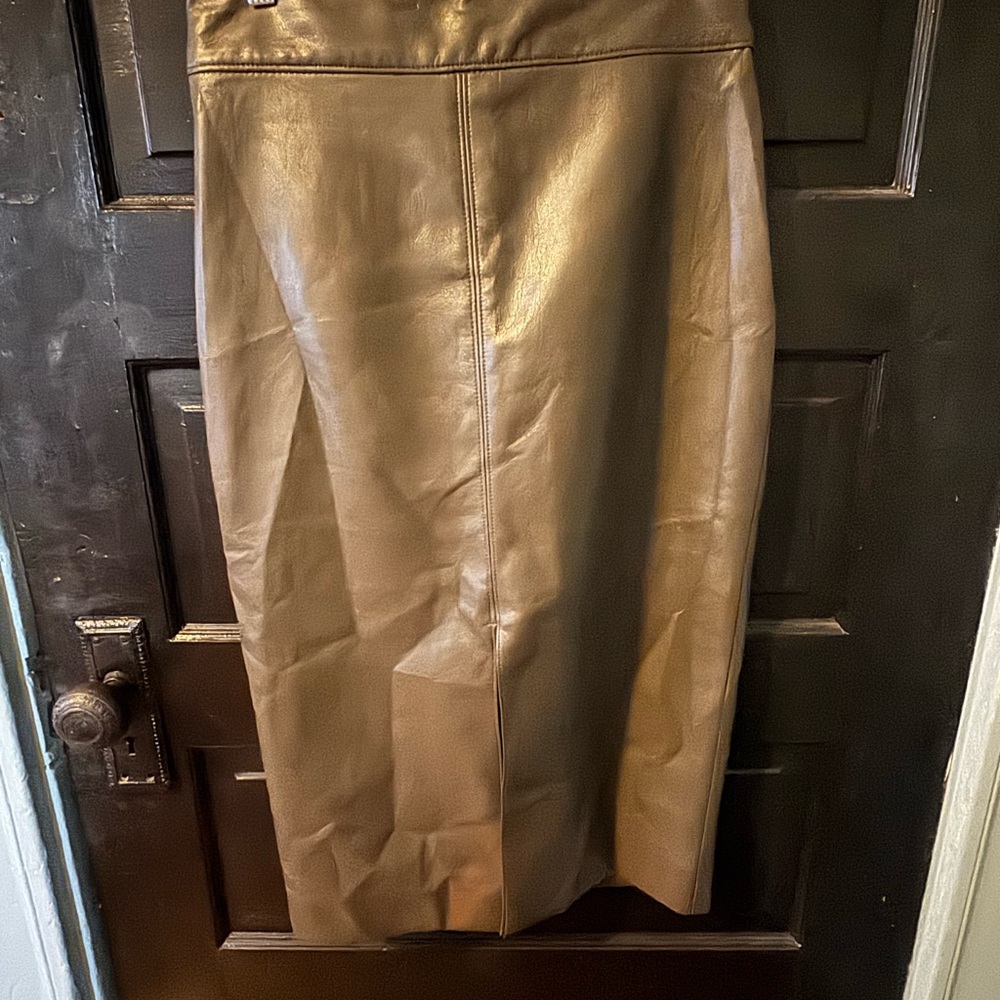 Babaton Brown Faux Leather Pencil Skirt